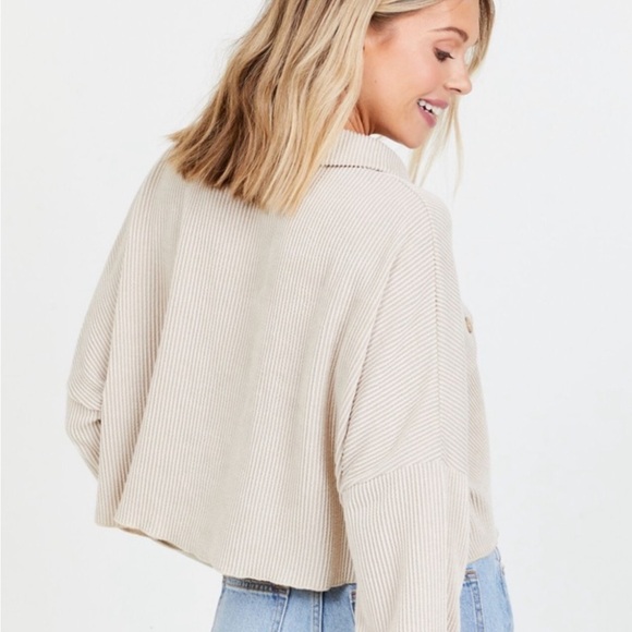 Altar'd State Cream Button-Up Ribbed Top - Picture 1 of 4